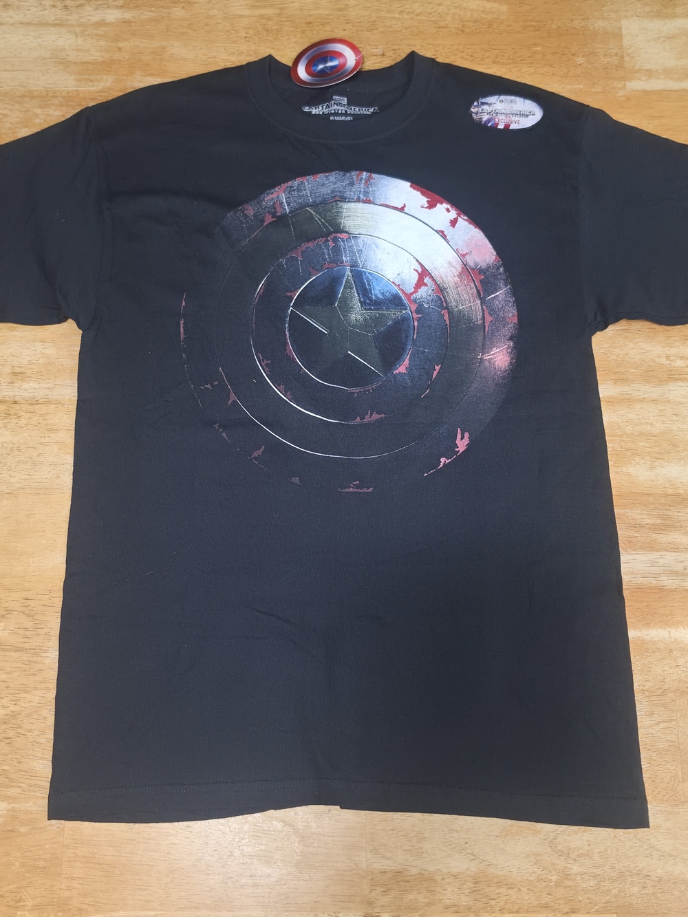 Marvel Black Captain America Shield Graphic Tee Medium Black Cotton